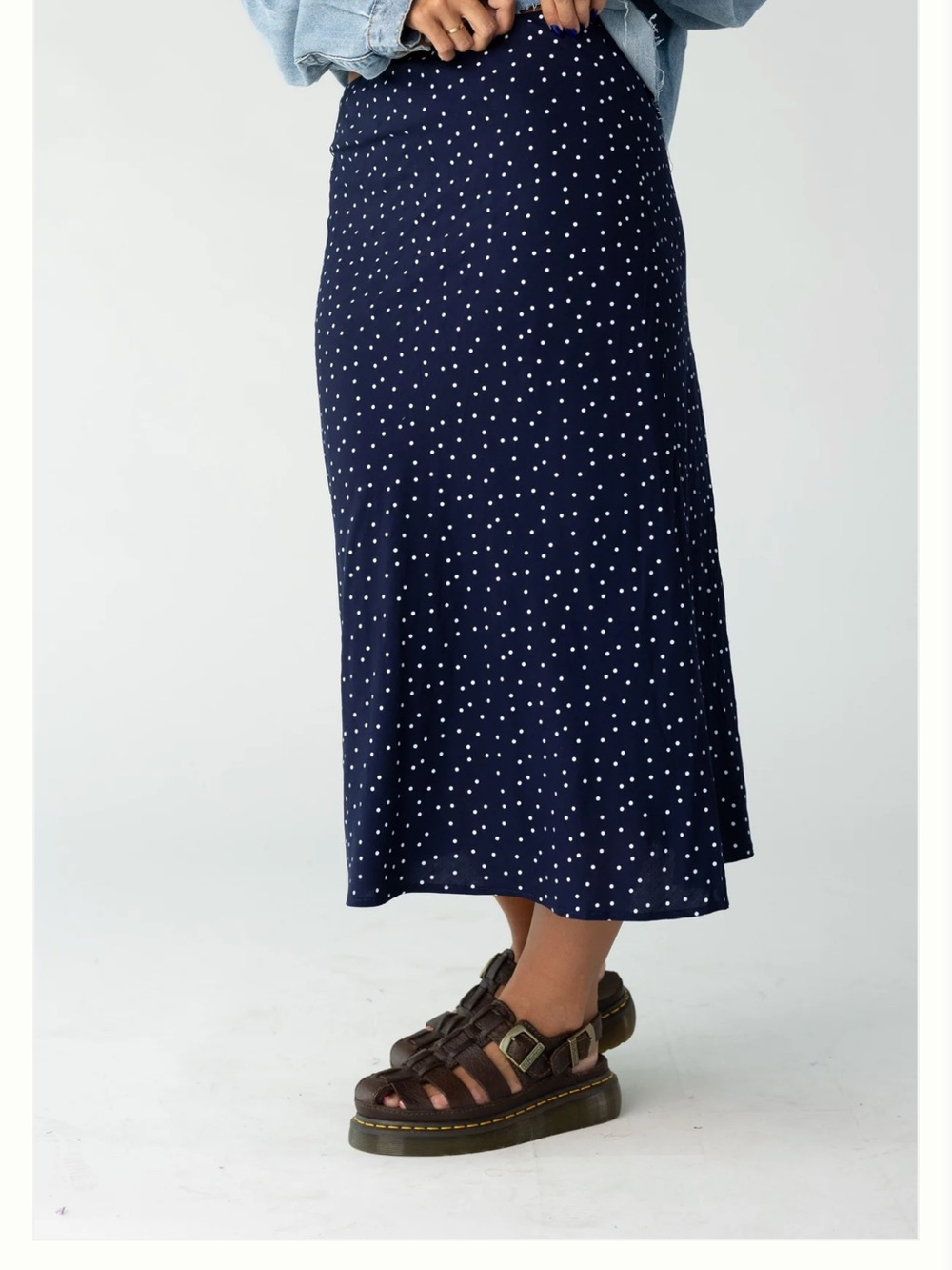 Navy Polka Dot Midi Skirt - Women's
